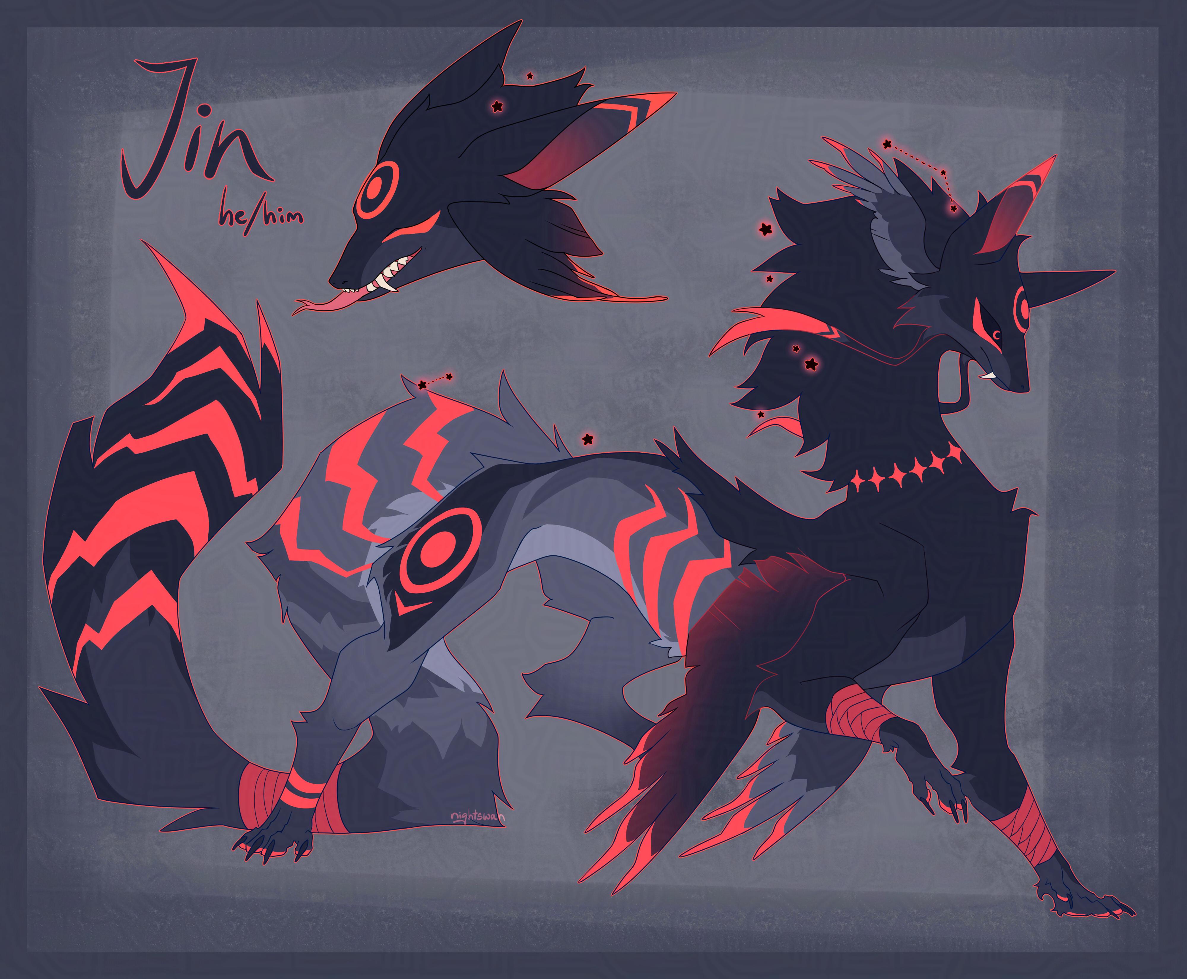 red and black long fluffy dragon