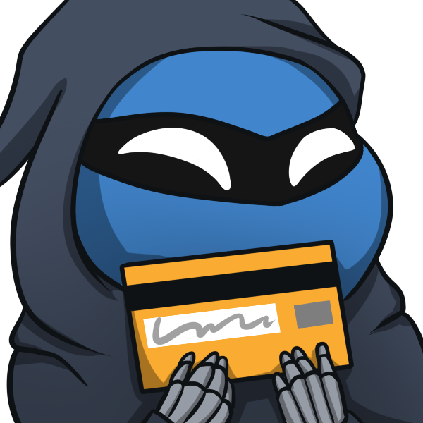 blue grim reaper holding credit card