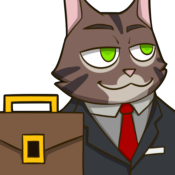 cat in a suit with a briefcase